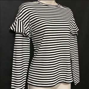 EUC H&M Striped Ruffle Long Sleeve Top - S